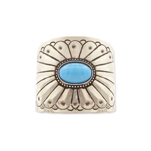 bracelet - Silver Metal Turquoise Glass Bead Cuff Bracelet - Girl Intuitive - zad -