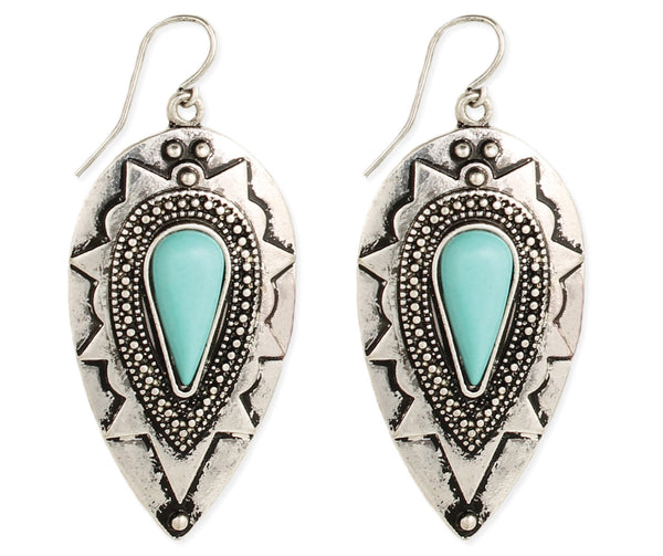 earrings - Silver & Turquoise Bead Teardrop Earrings - Girl Intuitive - zad -