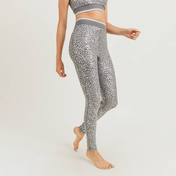 Mono B Silver Foil Leopard Print Leggings with Striped Ban – Girl