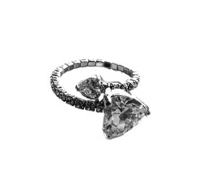 Ring - Simulated Diamond Adjustable Ring - Girl Intuitive - Pin & Tube - Black