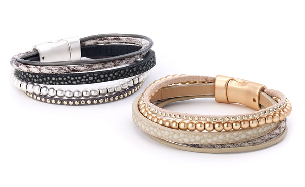 bracelet - Snake Leather and Beads Bracelet - Girl Intuitive - Island Imports -