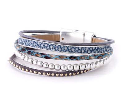bracelet - Snake Leather and Beads Bracelet - Girl Intuitive - Island Imports - Blue