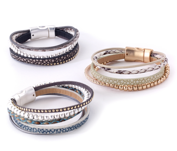 bracelet - Snake Leather and Beads Bracelet - Girl Intuitive - Island Imports -