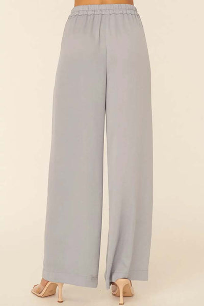 Pants - Solid Pleated High-Rise Elastic Waist Pants in Faded Denim - Girl Intuitive - Promesa -