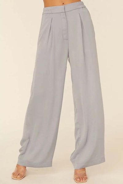 Pants - Solid Pleated High-Rise Elastic Waist Pants in Faded Denim - Girl Intuitive - Promesa -