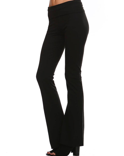 Solid Basic Cotton Fold Over Yoga Pants