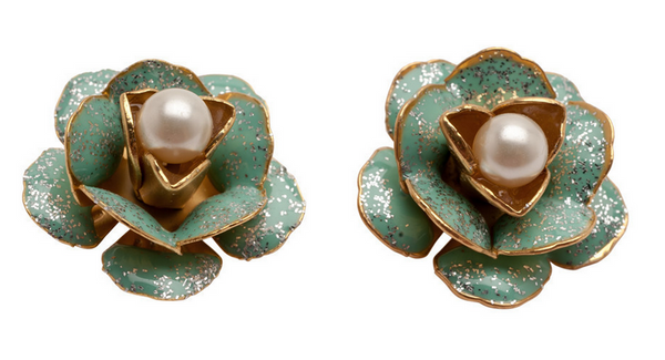 earrings - Karine Sultan Sparkling Green Flower Earring Studs - Girl Intuitive - Karine Sultan -