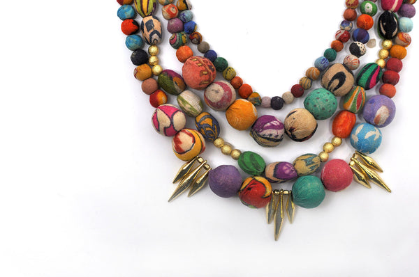 Necklace - Spiked Kantha Necklace - Girl Intuitive - WorldFinds -