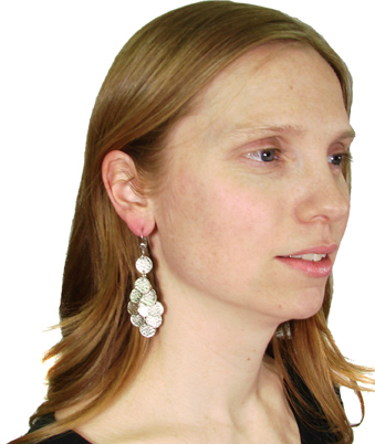 earrings - Stamped Disc Chandelier Earrings in Silver - Girl Intuitive - WorldFinds -