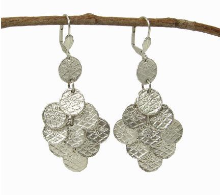 earrings - Stamped Disc Chandelier Earrings in Silver - Girl Intuitive - WorldFinds -