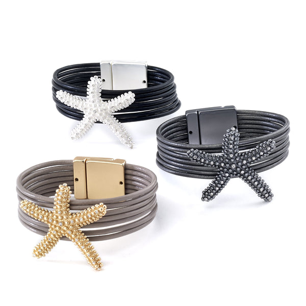bracelet - Starfish Leather Cuff Bracelet - Girl Intuitive - Island Imports -