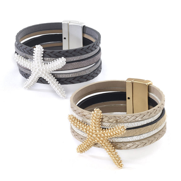 bracelet - Starfish Mixed Leather Bracelet - Girl Intuitive - Island Imports -