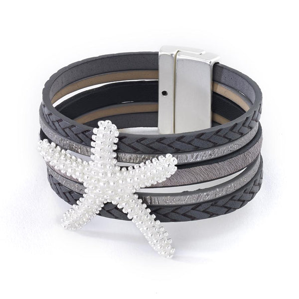 bracelet - Starfish Mixed Leather Bracelet - Girl Intuitive - Island Imports - Silver / Leather