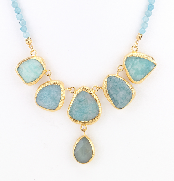 Necklace - Stepping Agate Stone Necklace - Aqua - Girl Intuitive - Island Imports -