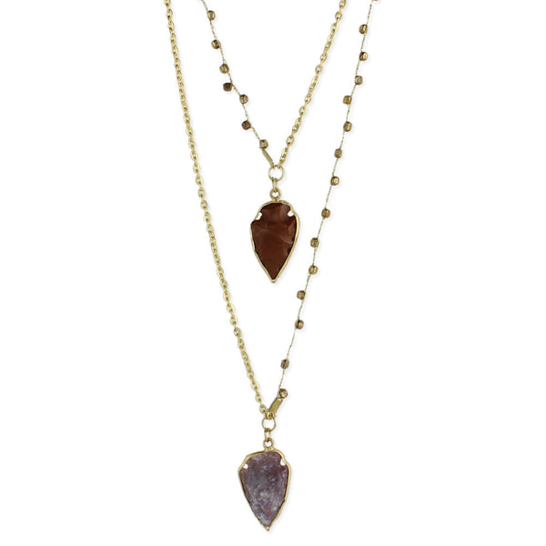 Necklace - Stone Arrowhead Layered Long Necklace - Girl Intuitive - zad -