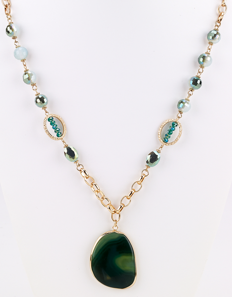 Necklace - Stone Pendant Long Necklace - Green - Girl Intuitive - Island Imports -