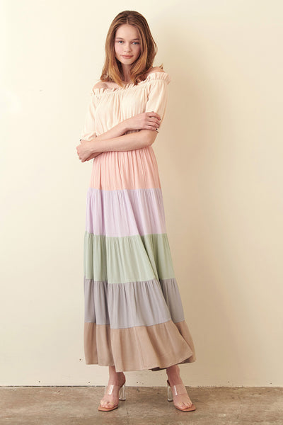 Dresses - Storia Off Shoulder Multi Color Maxi Dress - Girl Intuitive - Storia -