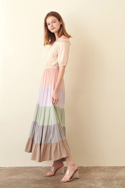 Dresses - Storia Off Shoulder Multi Color Maxi Dress - Girl Intuitive - Storia -