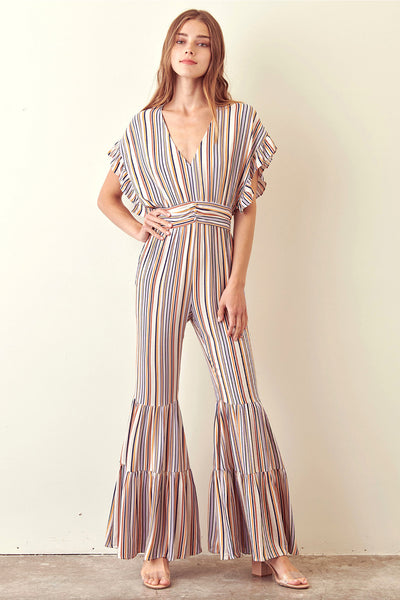 Jumpsuit - Storia Striped Jumpsuit Ruffled Bell Bottom - Girl Intuitive - Storia -
