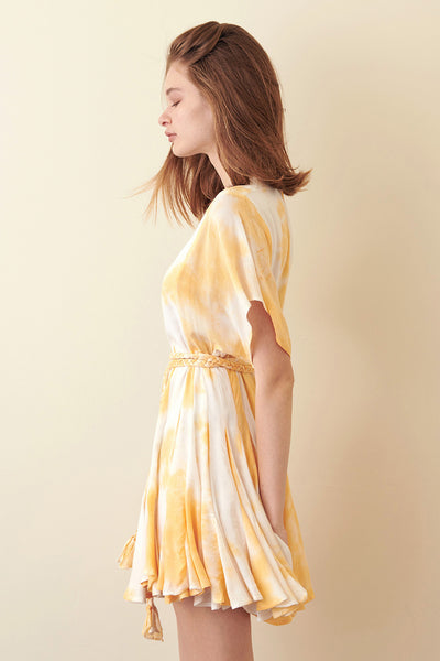 Dresses - Storia Yellow Tie-Dye Mini Dress - Girl Intuitive - Storia -