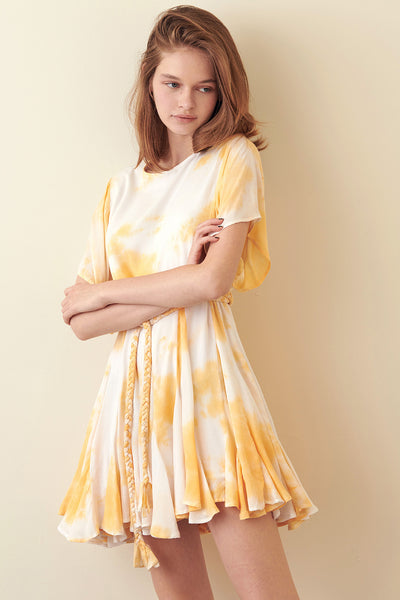 Dresses - Storia Yellow Tie-Dye Mini Dress - Girl Intuitive - Storia -