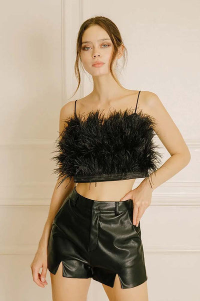 Top - Storia Feathered and Satin Crop Top - Girl Intuitive - Storia -