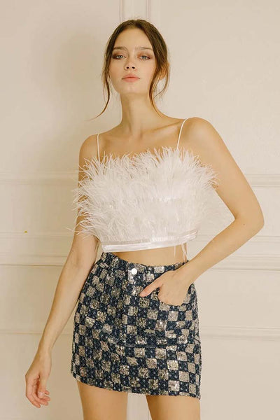 Top - Storia Feathered and Satin Crop Top - Girl Intuitive - Storia -