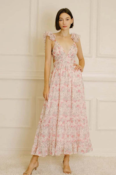 Dresses - Storia Floral and Embroidered Tiny Flowers Maxi Dress - Girl Intuitive - Storia -