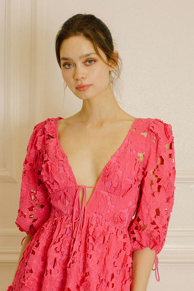 Storia Floral Eyelet Mini Dress Hot Pink