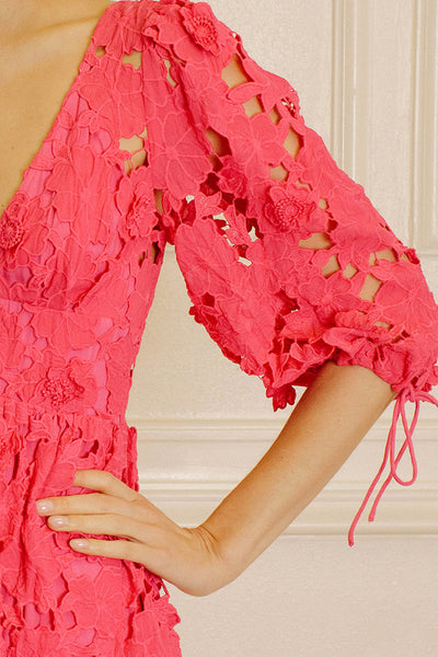 Storia Floral Eyelet Mini Dress Hot Pink