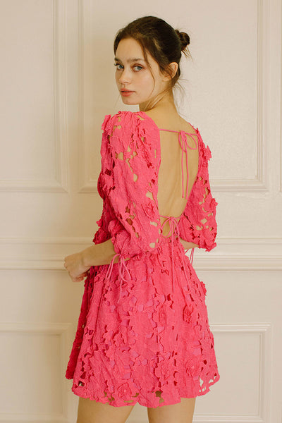 Storia Floral Eyelet Mini Dress Hot Pink