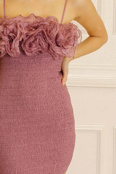 Dresses - Storia Monochromatic 3D Ruffled Roses Mini Dress - Girl Intuitive - Storia -
