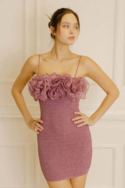 Dresses - Storia Monochromatic 3D Ruffled Roses Mini Dress - Girl Intuitive - Storia -