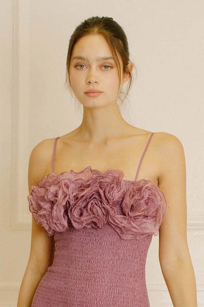 Dresses - Storia Monochromatic 3D Ruffled Roses Mini Dress - Girl Intuitive - Storia -