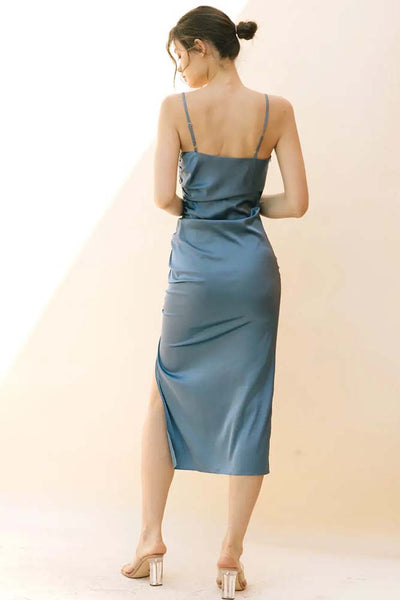 satin bodycon midi dress Cecilia Black Satin Strapless Mini Dress - Size M - Bodycon with Off-Center Slit