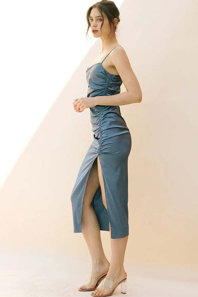 Dresses - Storia Monochromatic Satin Bodycon Midi Dress - Girl Intuitive - Storia -