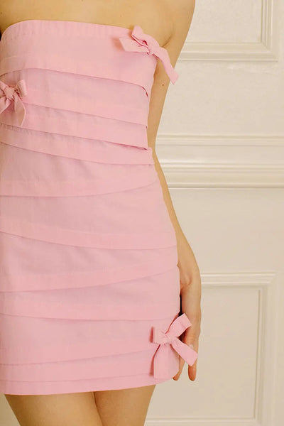 Dresses - Storia Monochromatic Strapless Bow Mini Dress - Girl Intuitive - Storia -