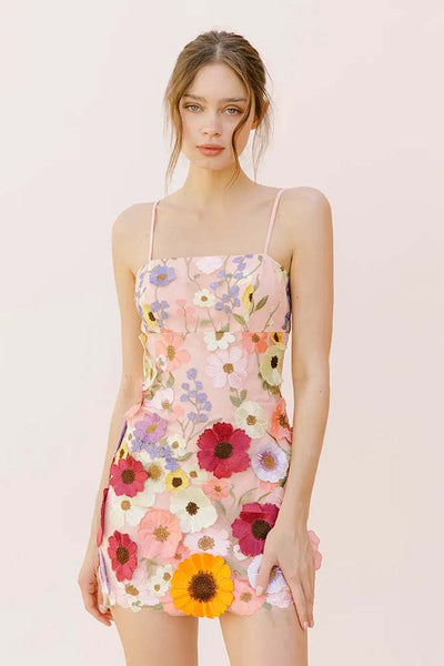 Dresses - Storia Multi Floral Collaged Mini Dress - Girl Intuitive - Storia - S / Pink/Orange/White/Purple