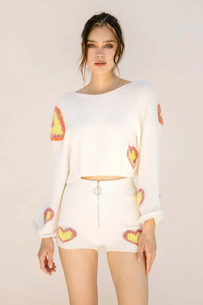 Sweater - Storia Oversized Multicolor Heart Cropped Knit Top - Girl Intuitive - Storia -