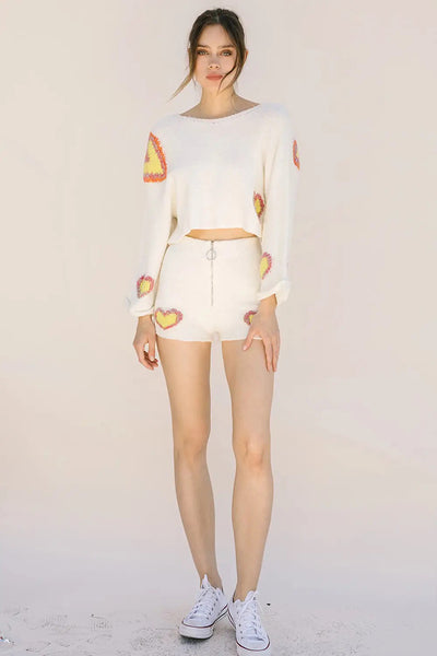 Sweater - Storia Oversized Multicolor Heart Cropped Knit Top - Girl Intuitive - Storia -