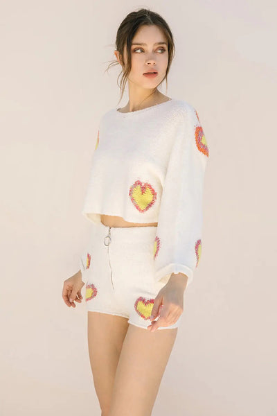 Sweater - Storia Oversized Multicolor Heart Cropped Knit Top - Girl Intuitive - Storia -