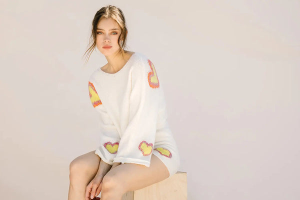 Sweater - Storia Oversized Multicolor Heart Cropped Knit Top - Girl Intuitive - Storia -