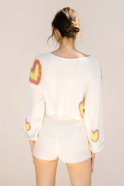 Sweater - Storia Oversized Multicolor Heart Cropped Knit Top - Girl Intuitive - Storia -
