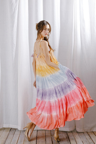 Dresses - Storia Rainbow Tie-dye Color Block Maxi Dress Warm Bright - Girl Intuitive - Storia -