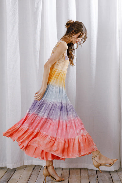 Dresses - Storia Rainbow Tie-dye Color Block Maxi Dress Warm Bright - Girl Intuitive - Storia -