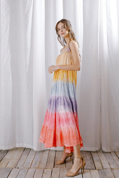 Dresses - Storia Rainbow Tie-dye Color Block Maxi Dress Warm Bright - Girl Intuitive - Storia -