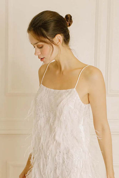 Dresses - Storia Sequined Beaded Flowers and Feather Mini Dress - Girl Intuitive - Storia -