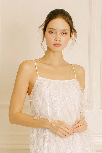 Dresses - Storia Sequined Beaded Flowers and Feather Mini Dress - Girl Intuitive - Storia -