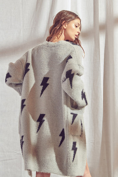 Sweater - Storia Oversize Lightning Bolt Print Long Cardigan - Girl Intuitive - Storia -