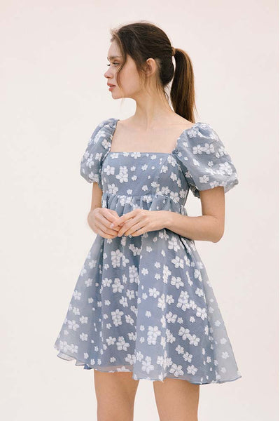 Dresses - White Cherry Blossom Sewn Flowers Baby Doll Dress - Girl Intuitive - Storia -